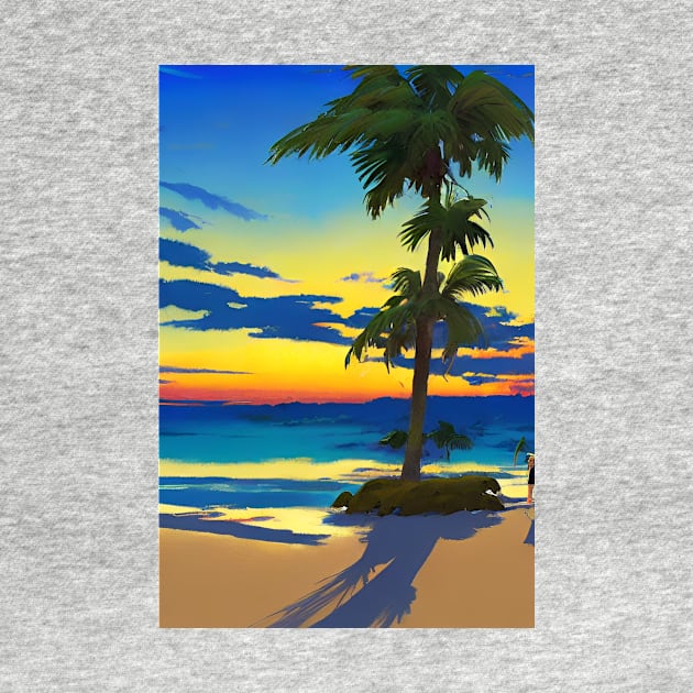 Summer Sunset Palm Tree Beach Ocean Art by Trendy-Now